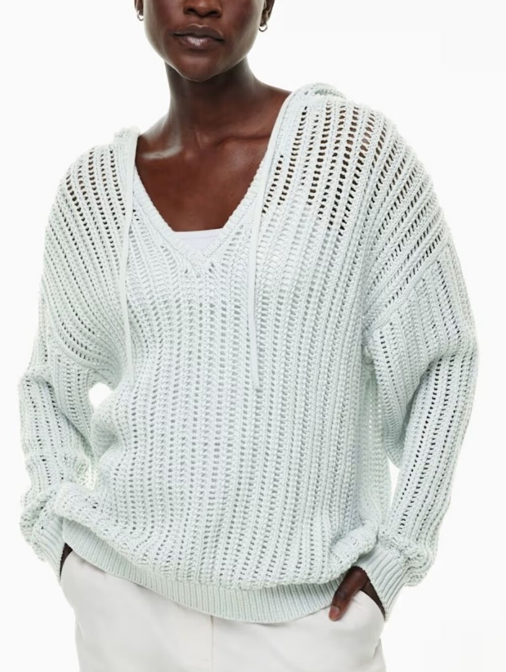 Wilfred Free Aritzia  Soft Open-Knit V-Neck Sweater - Light Blue